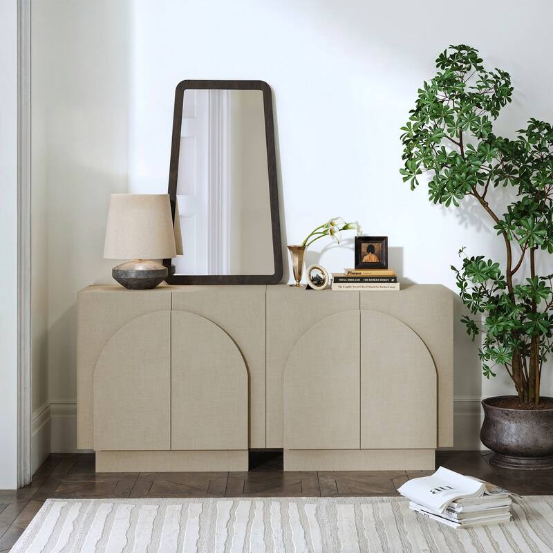 Iris Wooden Accent Cabinet, Sideboard Credenza or TV Stand with Arched Cabinet Doors and Adjustable Shelves