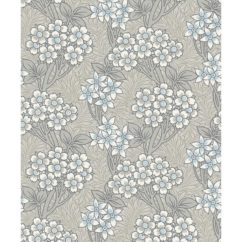 Seabrook Designs Floral Vine Nonwoven Unpasted Wallpaper - 20.9 in. W x 33 ft. L - Daydream Grey & Carolina Blue