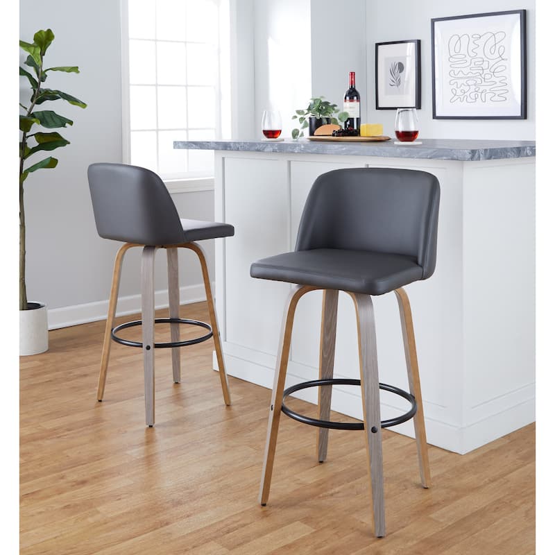 The Gray Barn Vallberga 30" Fixed-Height Bar Stool with Light Grey Wood Base (Set of 2)