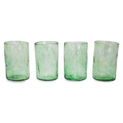 Handmade Green Mist Blown Glass Tumblers (Set Of 4) Mexico - 4.9" H x 3" Diam.
