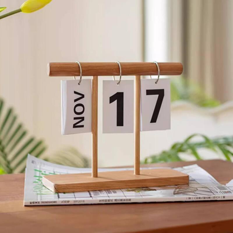 RusticReach Page-Flipping Wooden Desktop Calendar