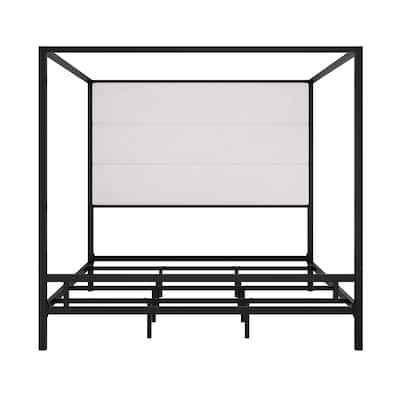 King Canopy Bed with Velvet Upholstered Headboard