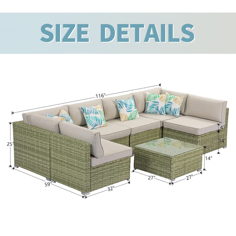COSIEST 7-Piece Outdoor Patio Sectional Wicker Sofa With Coffee Table