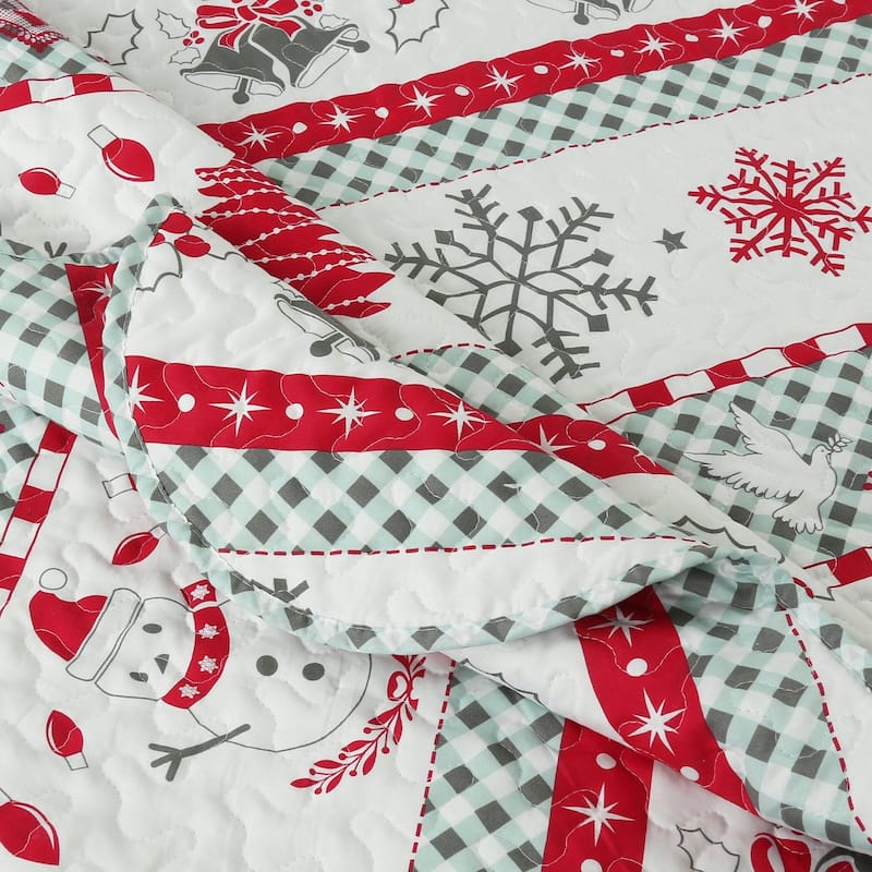 MarCielo 3 Pcs Snowman Christmas Quilt Bedspread Set C89
