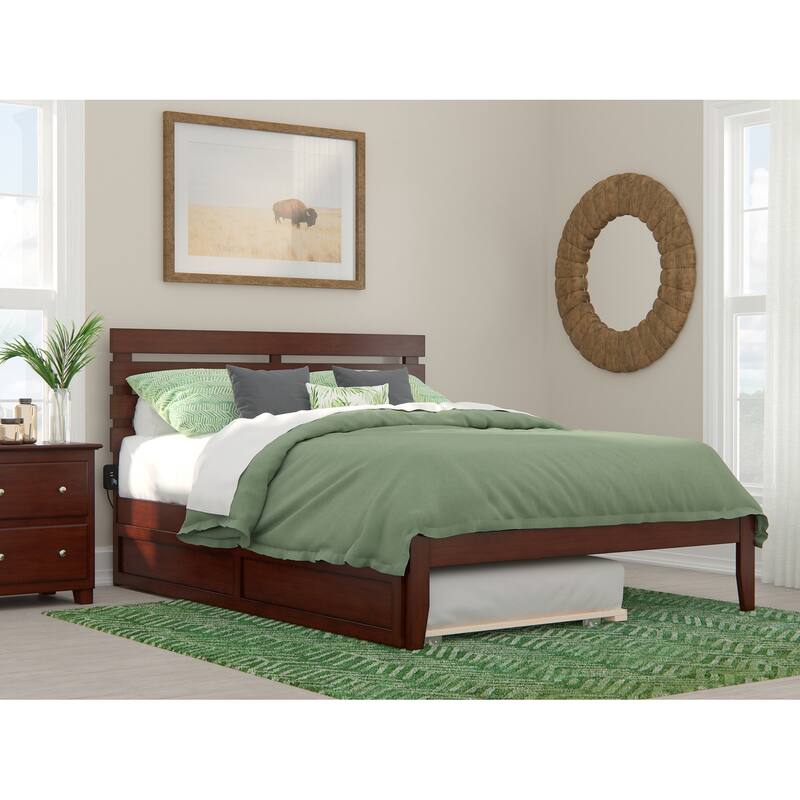 Oxford Bed with Twin XL Trundle - Walnut - Queen