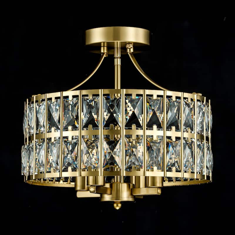 4-Light Modern Vintage Drum Crystal Semi-Flush Mount Ceiling Light