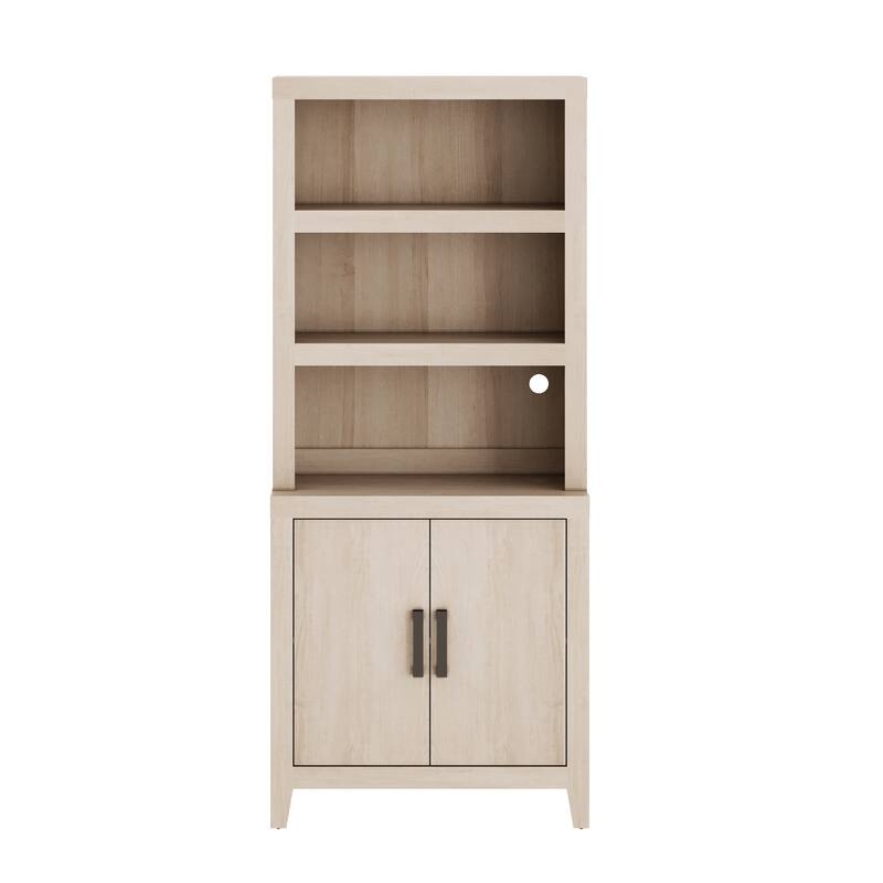 74" Tall Bookshelf with Door, Farmhouse Bookcase with Adjustable Shelf and Storage Cabinet for Living Room, Office