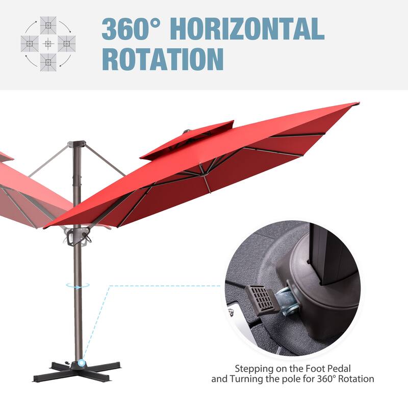 VredHom Outdoor 9x11FT Patio Dual Top Cantilever Offset Umbrella