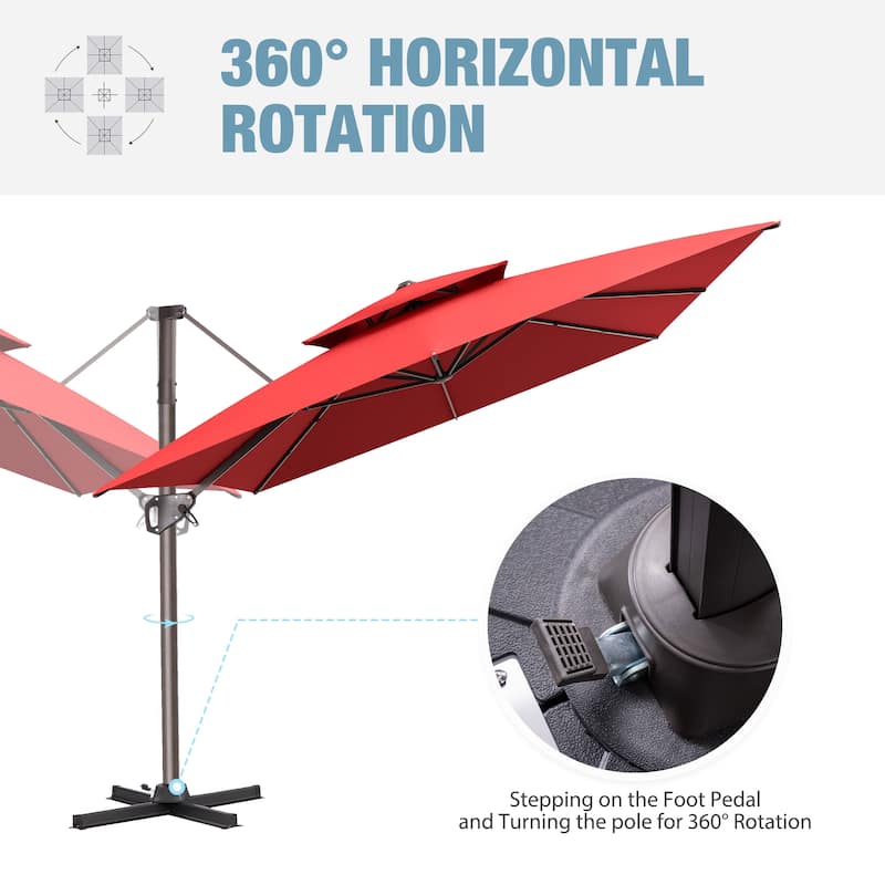 VredHom Patio Outdoor 9 x 11 FT Cantilever-Offset Umbrella with Premium Weight Base