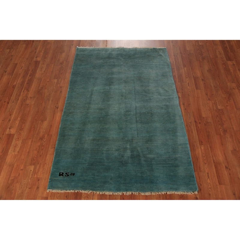 Modern Green Gabbeh Oriental Area Rug Bedroom Handmade Wool Carpet - 3'7" x 5'9"