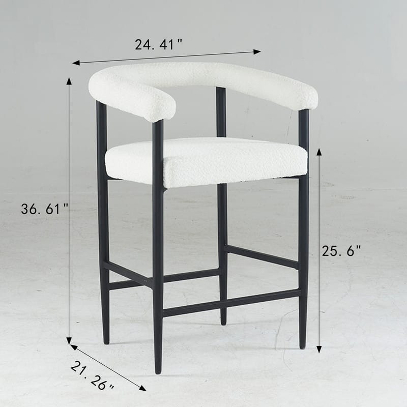 Modern Counter Height Boucle Fabric Upholstered Bar Stools, Set of 2
