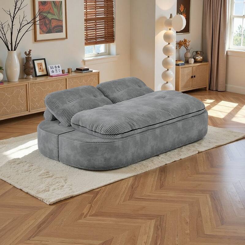 Oversized Loveseat Recliner Sofa, 2-in-1 Convertible Floor Sofa Bed, 3-Seat Sleeper Sofa with Adjustable Armrest
