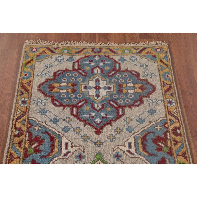 Gray Geometric Kazak Oriental Accent Rug Handmade Wool Carpet - 2'7"x 5'11"
