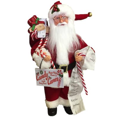 15" Standing "Candy Cane" Santa Claus Christmas Figure With List Gifts