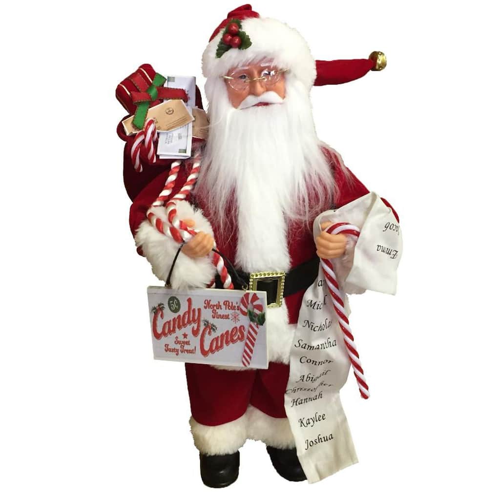 15" Standing "Candy Cane" Santa Claus Christmas Figure With List Gifts