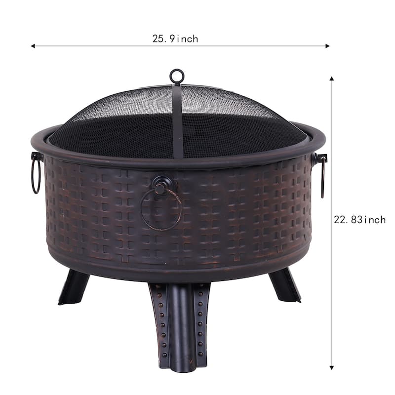26" Fire Pits for Outside Wood Burning Firepit with Fire Pit Poker and Cover for Backyard,Garden,Camping - 26"D x 26"W x 23"H