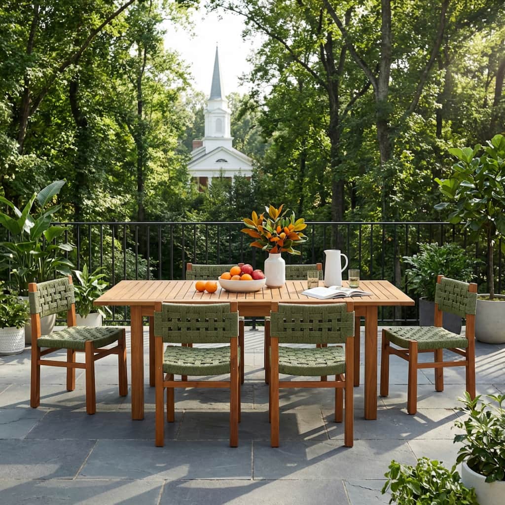 Christopher Knight Home - Penny 7-Piece Outdoor Acacia Wood Dining Set with Woven Wicker Chairs & 63" Expandable Slat Table