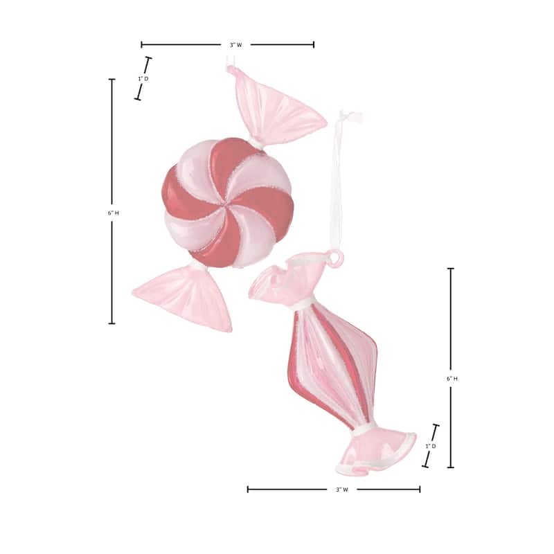 6" Glass Candy Ornament Set of 2