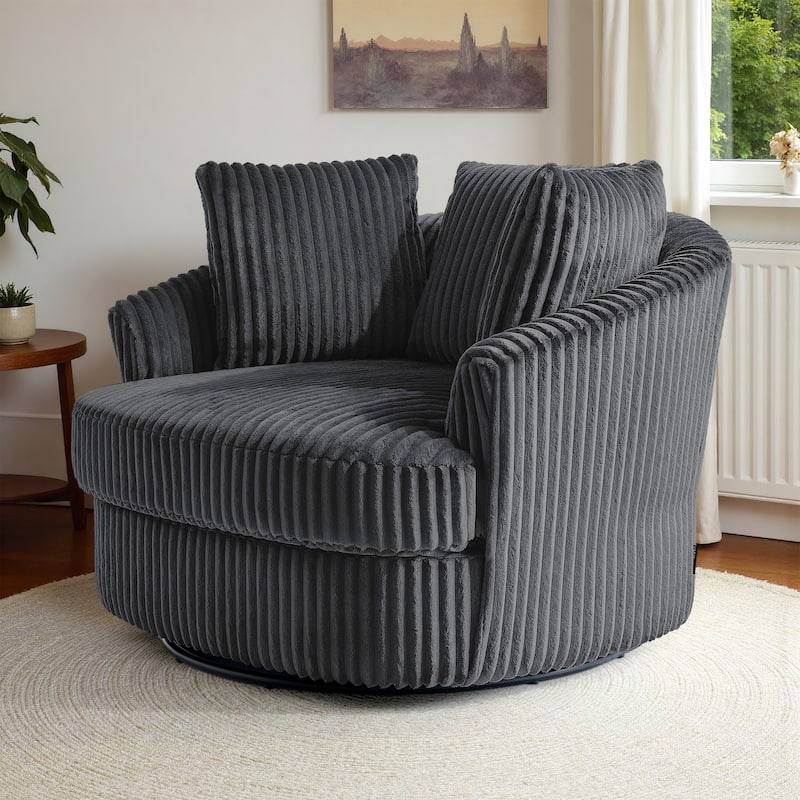Oversized 43" W Plush Corduroy Recessed Arm Swivel Barrel Chair