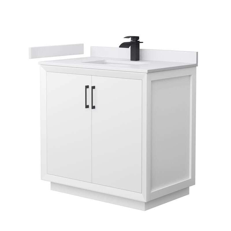 Wyndham Collection WCF414136S-VCA-UNSMXX Strada 36" Free Standing - White / White Cultured Marble Top / Matte Black