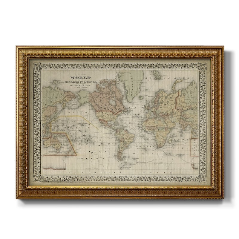 Mitchell's World Map Premium Framed Canvas- Ready to Hang - 24X36 - Gold