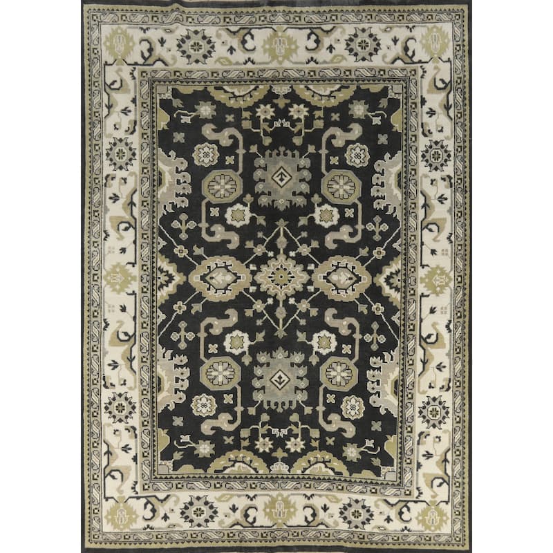 Black Oushak Indian Area Rug Hand-Knotted Wool Carpet - 9'1" x 11'9"