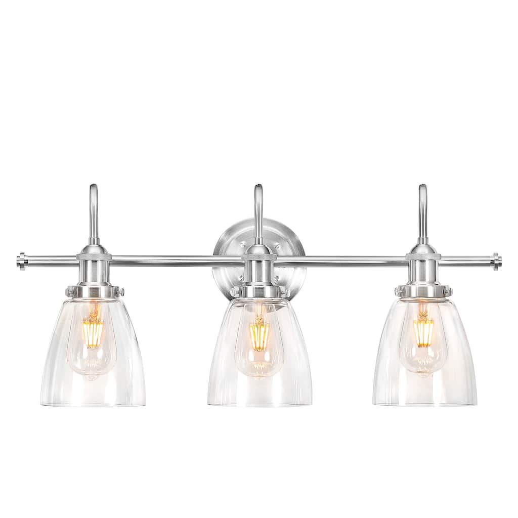 Annha Sand Nickel 3-Light Cone Glass Shade Wall Sconce