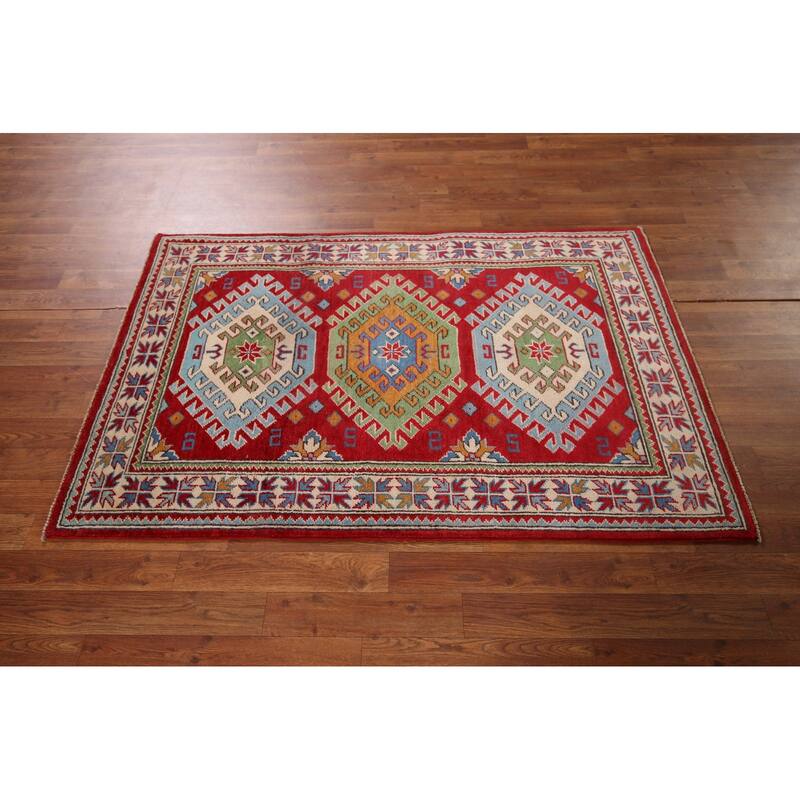 Kazak Oriental Accent Rug Handmade Traditional Foyer Wool Carpet - 3'2" x 5'1"