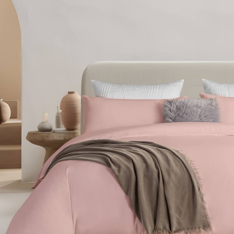 100% Cotton Enzyme Stone Washed Bed Duvet Cover Set - Pink - King