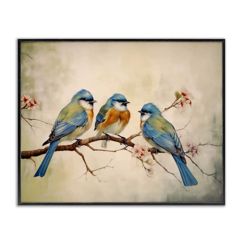 Stupell Bird Trio on Branch Framed Giclee Art Design By Arlington Prints - 30 x 24 - Black
