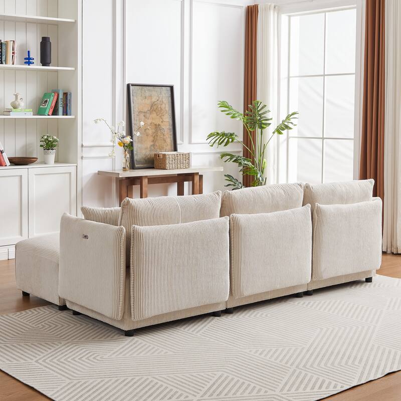 Minimalist Corduroy Sectional Sofa with Comfort Cushions and USB & C Charging Ports