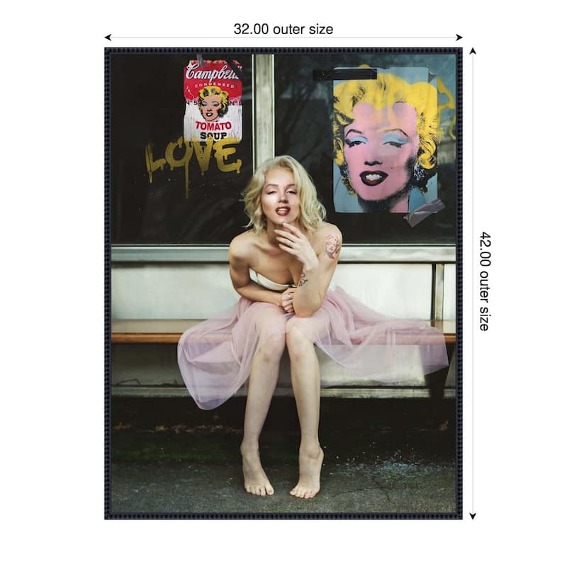 New Marilyn by Dikhotomy Framed Canvas Wall Art Print - Sylvie Beaded Black - 32 x 42 in