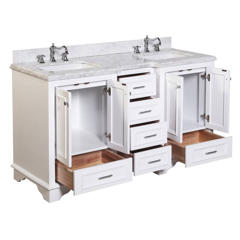 KitchenBathCollection Nantucket 60" Double Bathroom Vanity with Carrara Marble Top