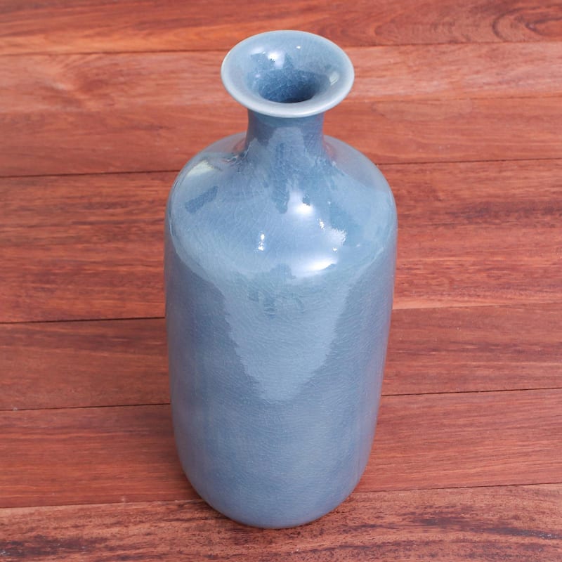 Novica Handmade Truest Blue Celadon Ceramic Vase