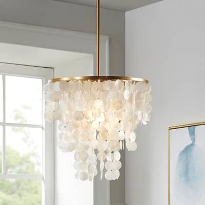 INK+IVY Isla White Layered Capiz Chandelier