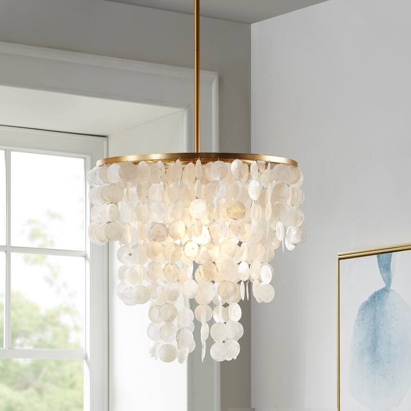 INK+IVY Isla Dimmable Layered Capiz Chandelier