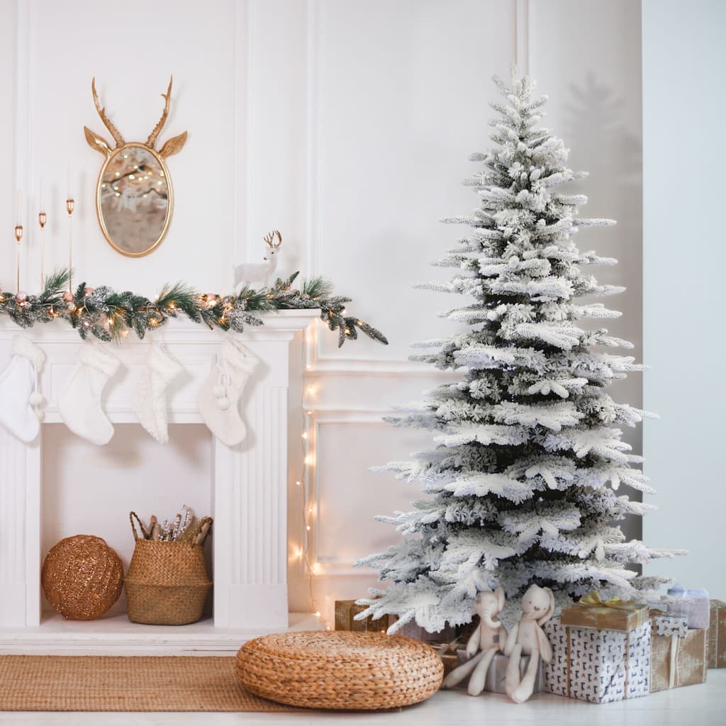 Fraser Hill Farm 7.5-Ft. Flocked Pine Valley Christmas Tree