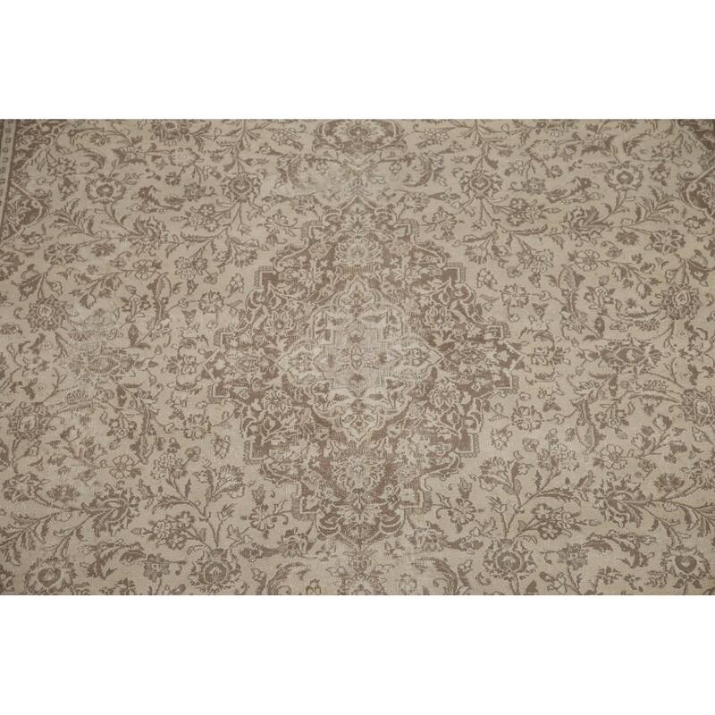 Hand Knotted Oriental 100% Wool Carpet Traditional Floral Beige & Ivories Mashad Area Rug - 12' 4'' X 9' 6''