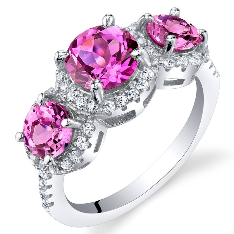 Sterling Silver 2.75 ct Created Pink Sapphire Halo Ring