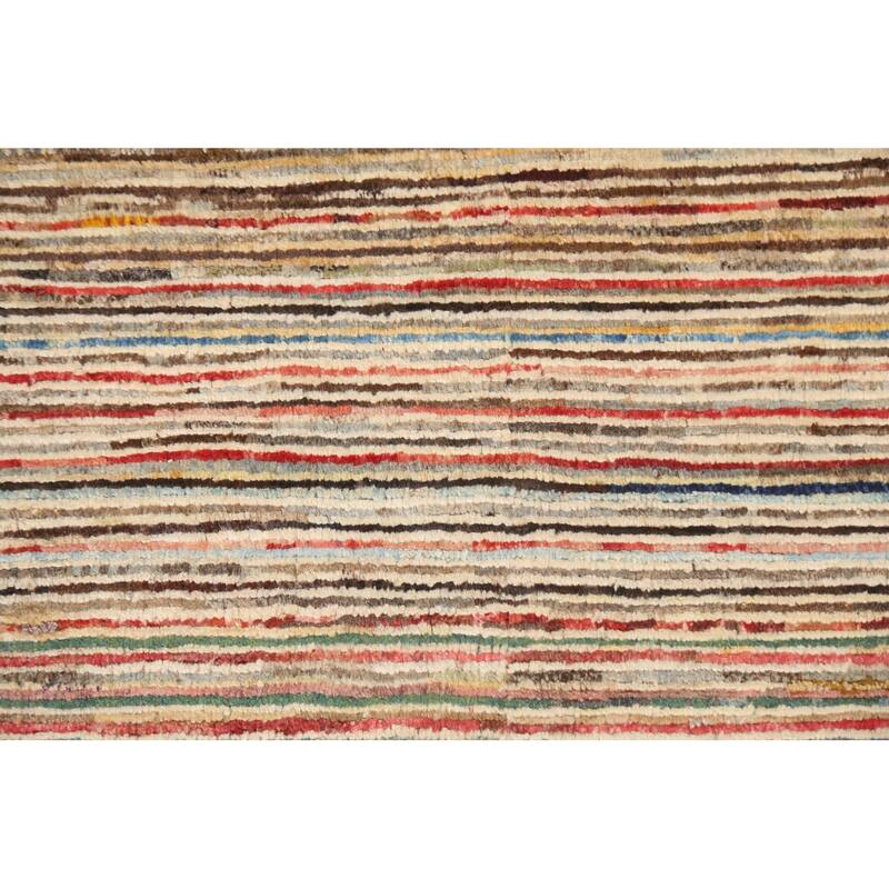 Striped Modern Gabbeh Kashkoli Wool Area Rug Hand-knotted Foyer Carpet - 2'6" x 3'10"
