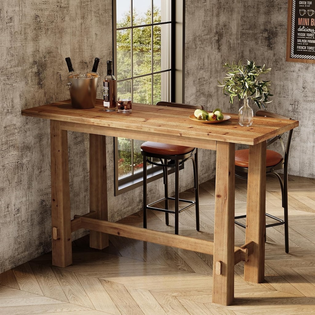 Solid Wood Bar Table, 63" Counter Height Pub Table for Kitchen, Home Bar - 63" L x 19.7" W x 39.37" H