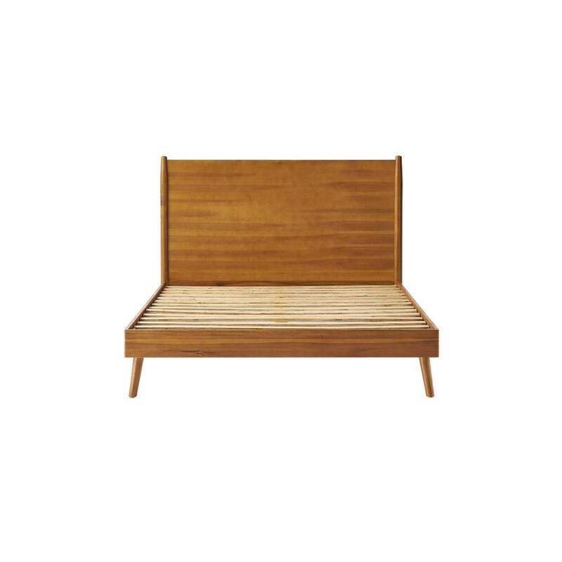 Ozzy King Size Bed with Slat Panel Design, Natural Acacia Wood Finish