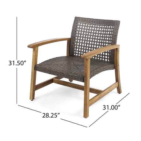 dimension image slide 2 of 3, Hampton Outdoor Wood/Wicker Club Chair (Set of 2) by Christopher Knight Home