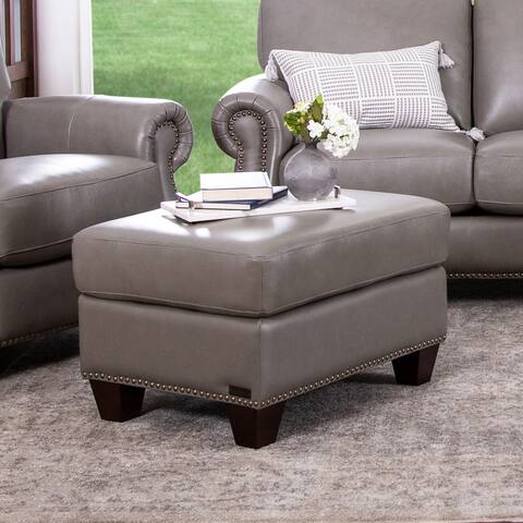 Abbyson Landon Grey Top Grain Leather Ottoman