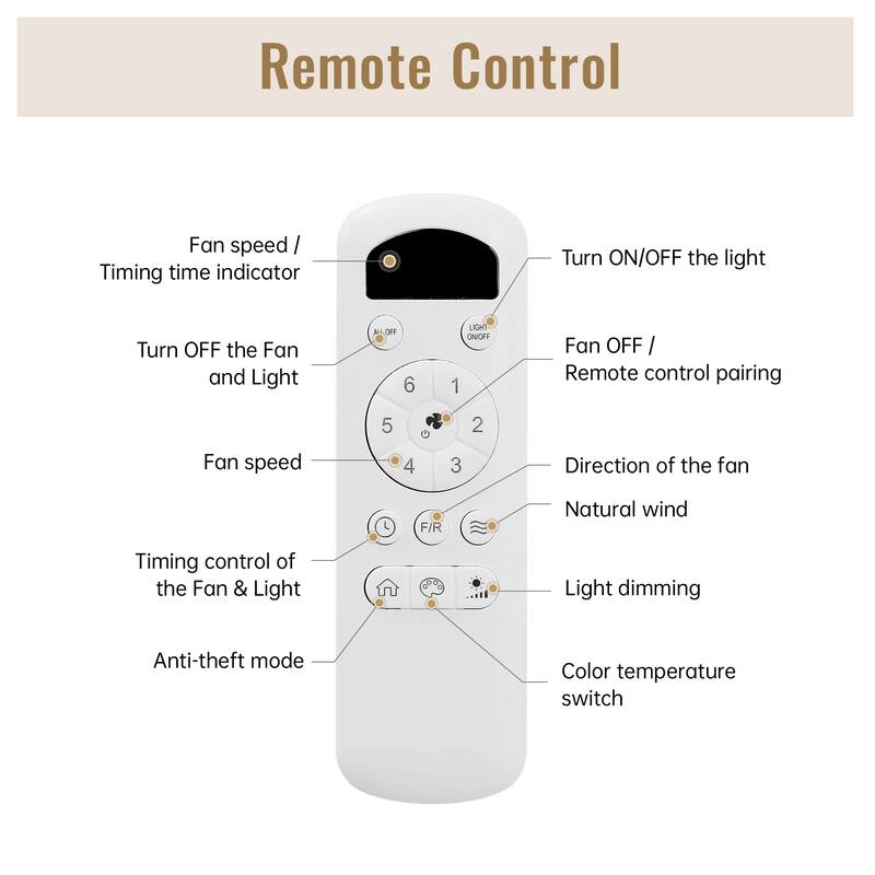 52 Inch Flush Mount Ceiling Fan DC 3 Solid Wood Fan Blade Noiseless Reversible Motor Remote Control With Light