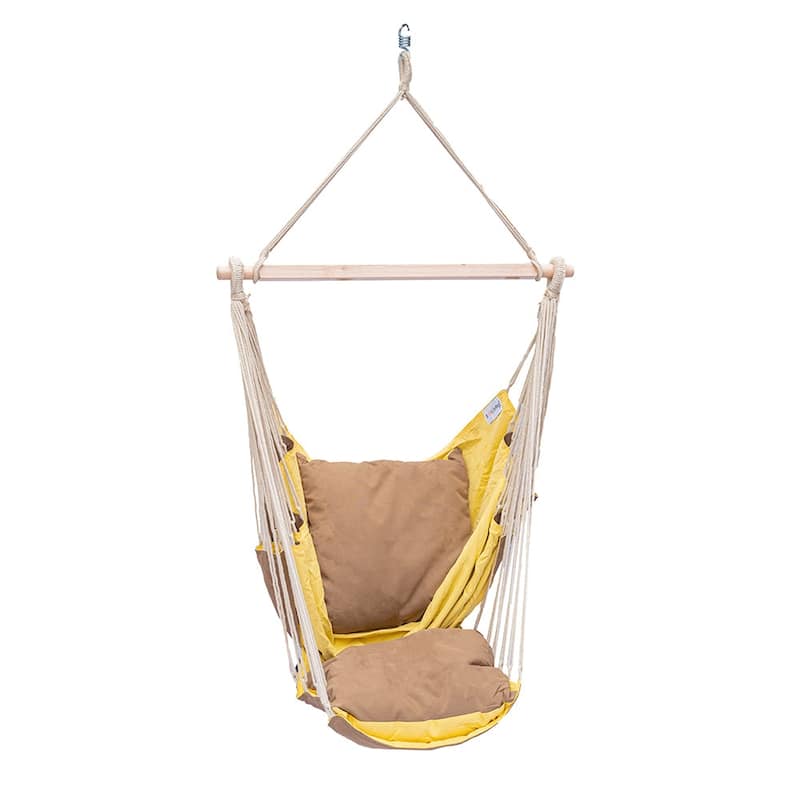 Sereno Hammock Chair Hanging Porch Swing Indoor Outdoor Lounger for Bedroom & Patio - 78 x 47 in - Yellow/Brown