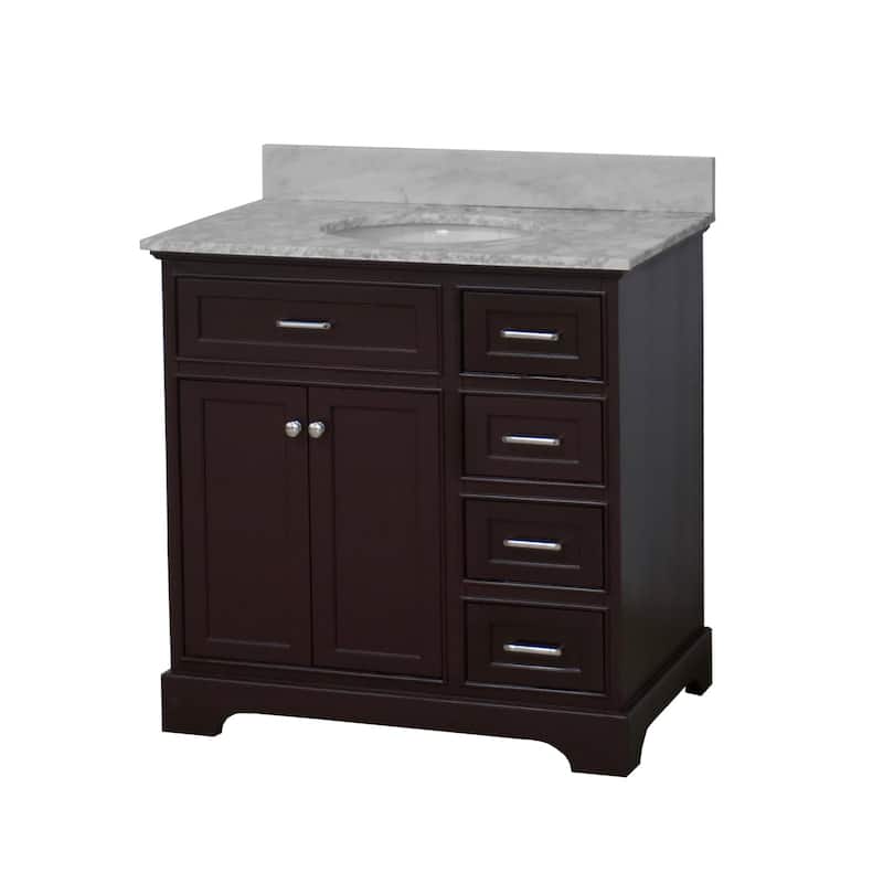KitchenBathCollection Aria 36" Bathroom Vanity with Carrara Marble Top