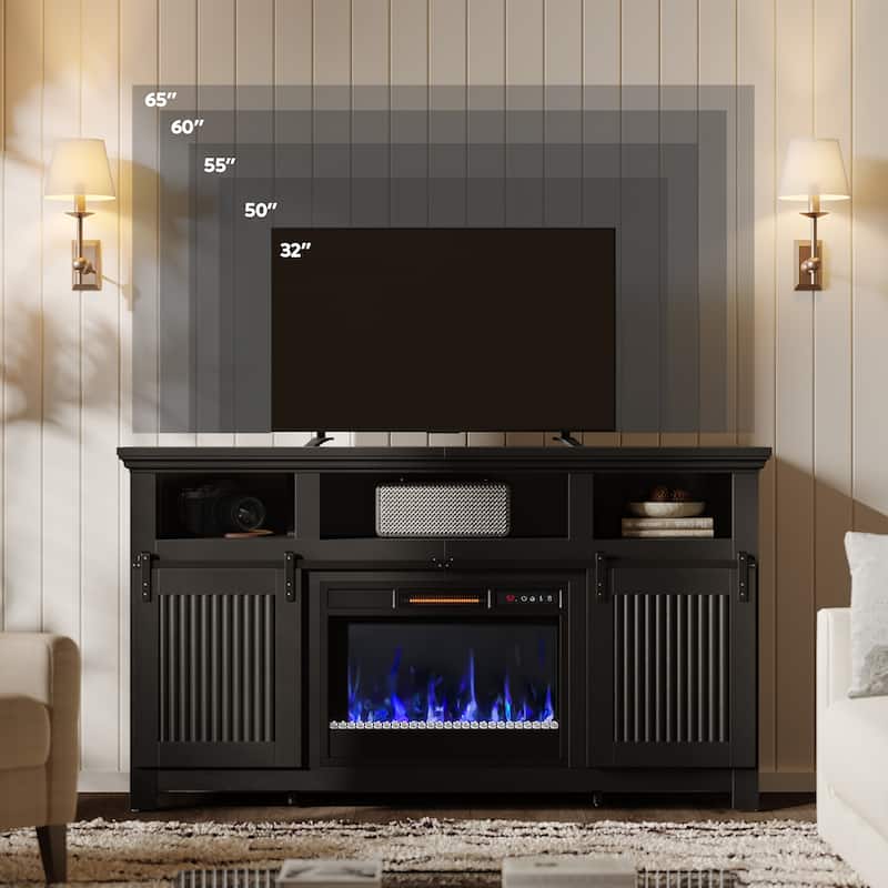 Bestier 60'' Fireplace TV Stand with Electric Fireplace Heater & Storage Cabinet for TVs up to 65 Inch