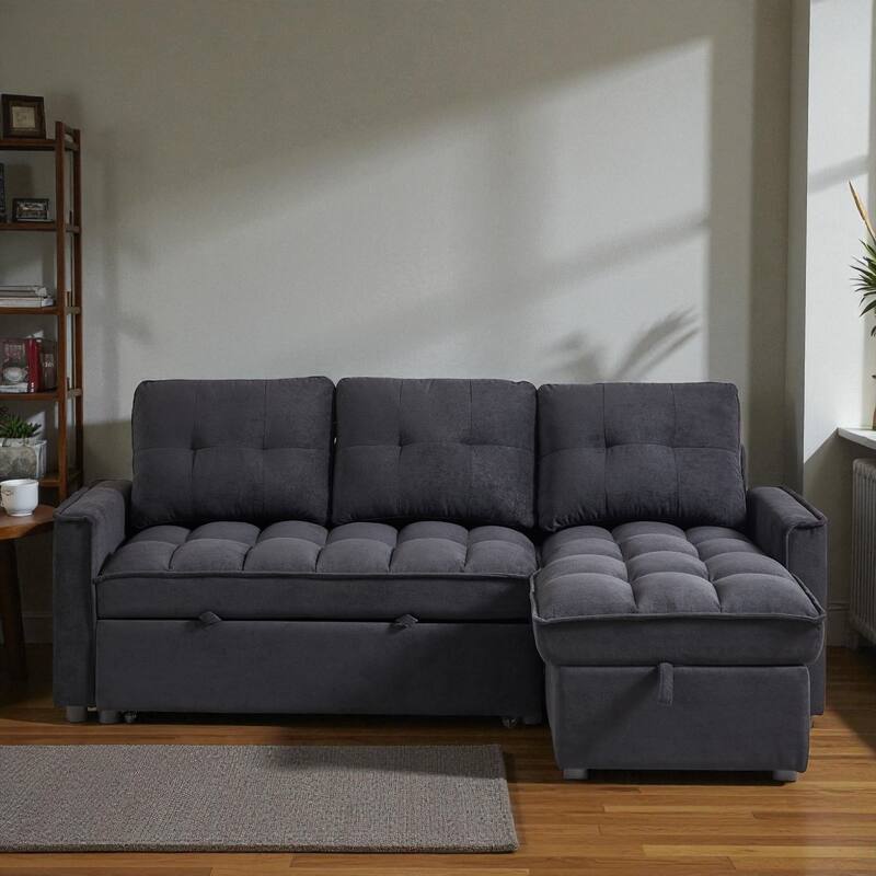 78.75" Chenille Reclining Sectional Sofa with Pull-Out Bed USB Type-C Ports Storage Chaise Modular Convertible Couch