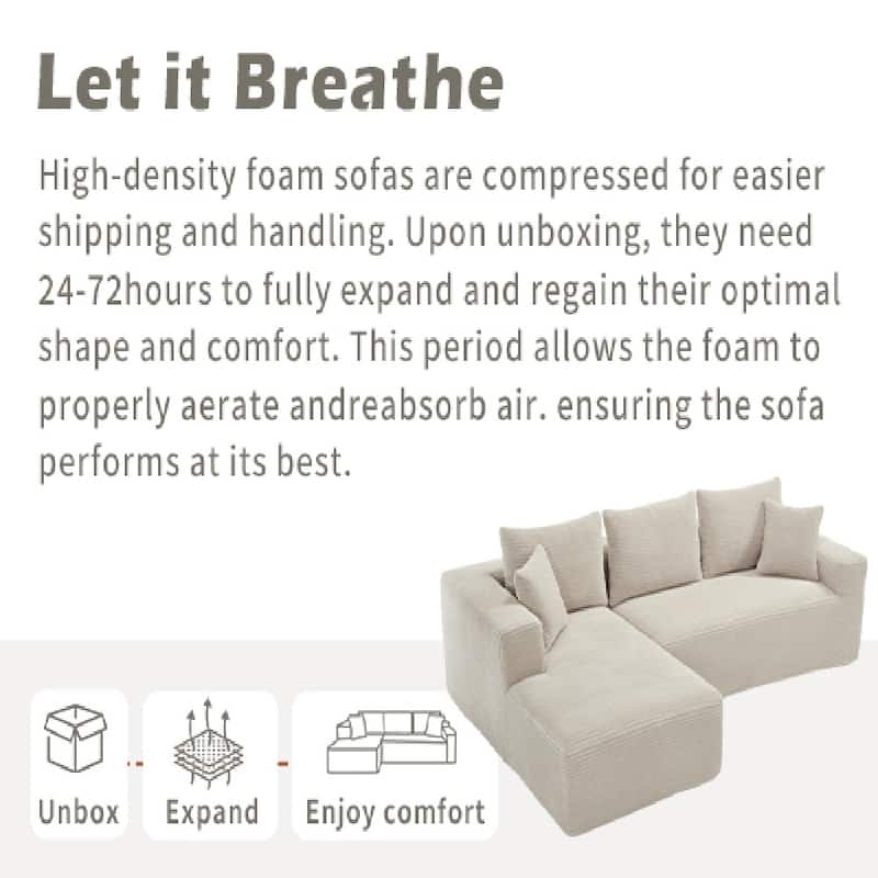 L-Shape 3-Seat Modular Sofa Memory Foam Sectional Couches with Oversized Chaise